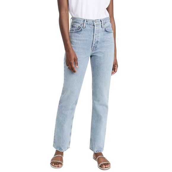 Agolde 'Lana' Blue Cotton Mid Rise Straight Jeans Size 24 - Picture 1 of 4